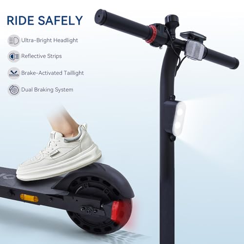 Electric Scooter for Big Kids/Teens - 250W Motor, 15.5 mph Top Speed, Rear Foot Brake, Folding E-Scooter for Riders up to 220 lbs, UL-2272 Certified, Black
