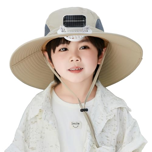 Wide Brim Solar Fan Hat for Kids, Quick Drying Solar Powered Fan Caps, Outdoor Sun Protection Bucket Hats for Child