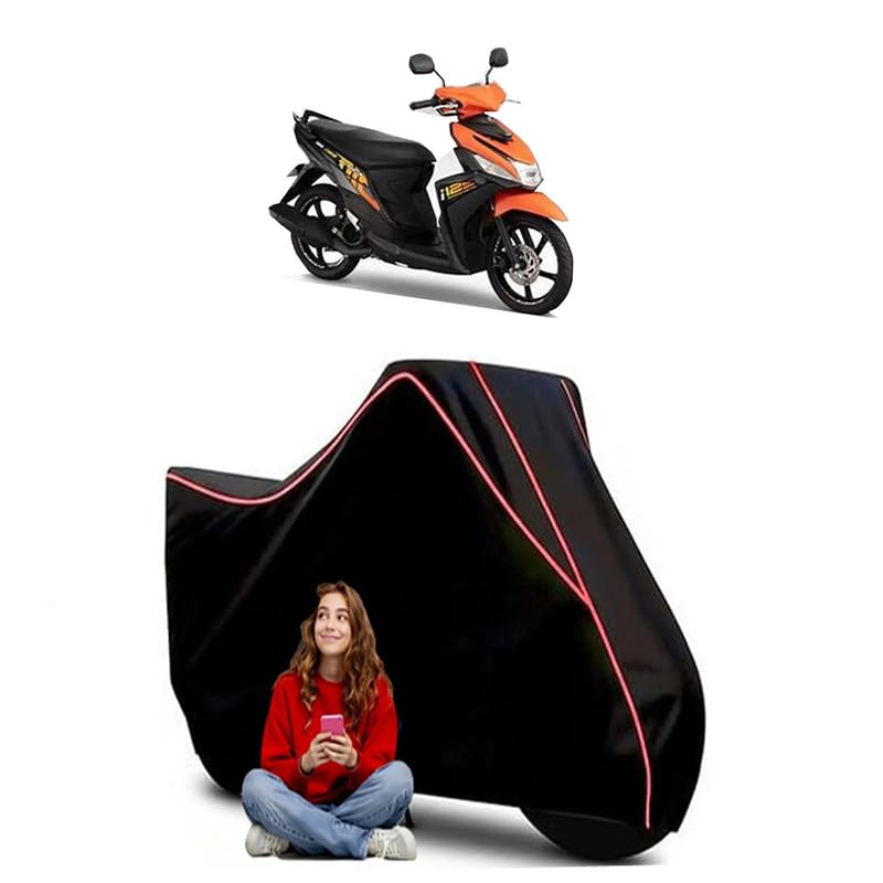 Image of Mio i 125 l Fi Scooty Bike Cover Water Resistant Outdoor Use Universal Fit Scooters Motorcycles Heavy Duty UV Protection Dust Rain Scratch Resistant Elastic Bottom Black Blue Piping