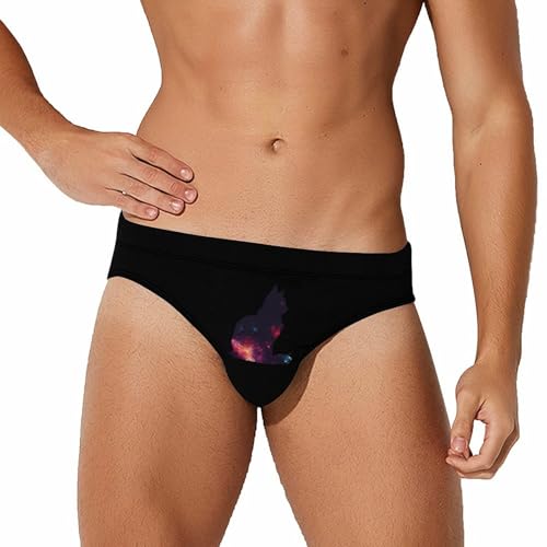 Space Galaxy Cat Mens Swim Briefs Quick Dry Swim Trunk Bikini Underwear Swimsuit L