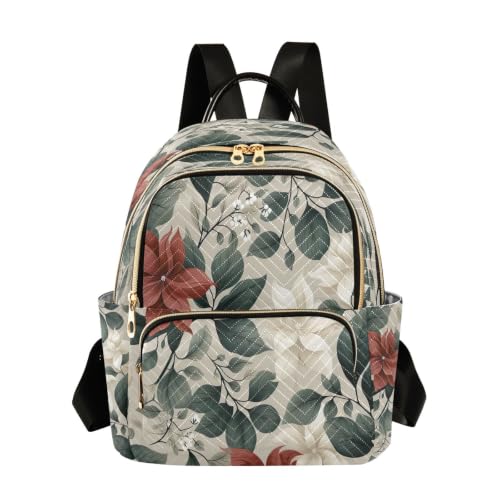 Mini sac à dos matelassé pour femme 26x13x32cm motif de feuilles moderne
