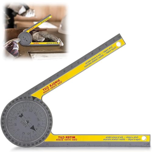 Yuiturt Miter Saw Protractor, 360° Angle Finder Tool, 360 Portable Miter Saw Protractor with Measuring Scales, Inside Outside Miter Angle Finder for Most Building Trades (Yellow)