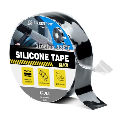 SIKEDEPRO Self-Fusing Silicone Tape 1 x 33 x 20mil Black Waterproof & Heat-Resistant Rubber Repair Tape No Residue Electrical Insulating Chemical Resistant for Automotive Plumbing & Outdoor