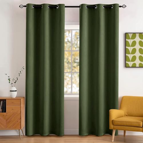 MIULEE Blackout Room Darkening Curtains Thermal Insulated Drapes Solid Window Treatment Set Grommet Top Light Blocking Curtain for Living Room/Bedroom 2 Panels 42 x 84 inch Olive Green