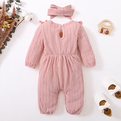 Image of Happy Town Baby Girl Romper Infant Fall Winter Clothes Ruffle Sweater Long Sleeve Bodysuit Jumpsuit and Headband