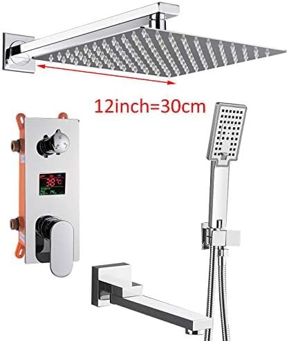 Prysznic termostatyczny, głowica prysznicowa LCD cyfrowy 3-drożny zestaw baterii prysznicowej Ultracienka głowica prysznicowa z wyświetlaczem LCD Bateria mieszająca 180 Obrotowa wylewka wannowa Pryszn