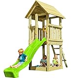La torre de madera Kiosk tiene las siguientes medidas: 3,75 m (largo) x 1,20 m (ancho) x 2,95 m (alto) La altura de la plataforma es de 1,20 m La rampa del tobogán es de 2,32 m de largo Debe dejar 2 metros alrededor de zona de seguridad.