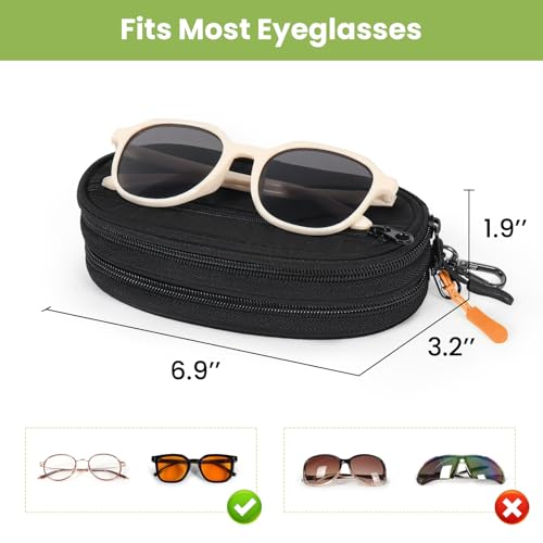 Image of Double Eyeglasses Case Soft Portable Zipper Sunglasses Pouch with Keychain Clip for Men Women