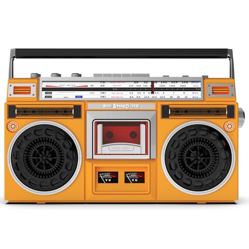  Radio d\'epoca, lettore CD retrò Boombox con radio AM/FM, jack per cuffie da 3,5 mm, supporto ingresso SD/USB, altoparlante incorporato, stile classico anni \'80, registratore a cassette per riunio