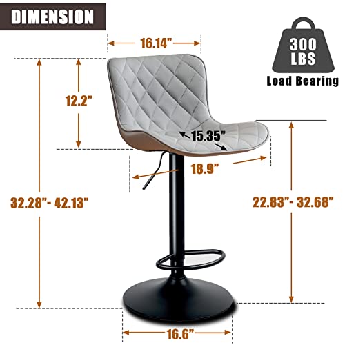 Younuoke Bar Stools Set Of 2 Modern Faux Leather Swivel Counter Height Barstools With Back Adjustable Tall Bar Stool Chairs For Kitchen Islands (Grey) #TOP1
