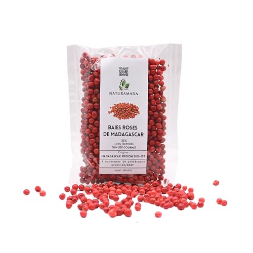 Naturamada - Bayas Rosas de Madagascar - Pimienta Rosa Premium en Granos Schinus terebinthifolius - Aroma Dulce y Fragante - Calidad Gourmet (50 g)