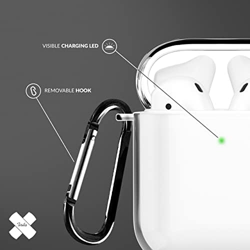 Tirita Protective Case Compatible with AirPods 2nd & 1st generation Support Wireless Charging with Carabiner, Front LED Visible - Clear Hard Skin
