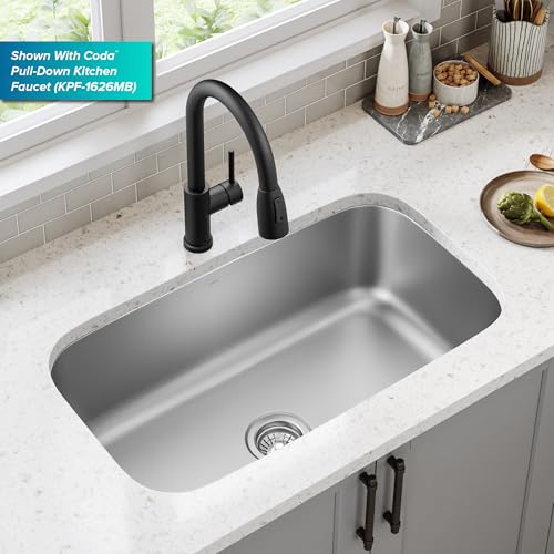 Image of KRAUS Premier 31 1 /2-inch Undermount Single Bowl 18-Gauge Stainless Steel Kitchen Sink with WasteGuard Continuous Feed Garbage Disposal, KBU14-100-75MB
