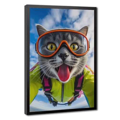 Poster chat parachutisme Mnyuein pour sourire chaque jour dans votre salon