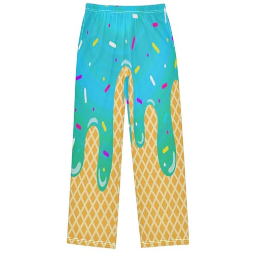 Boy's Pants Pale Green Ice Cream Jogger Pants Elastic Waist Long Bottoms Trousers with Pockets 6-14 Years