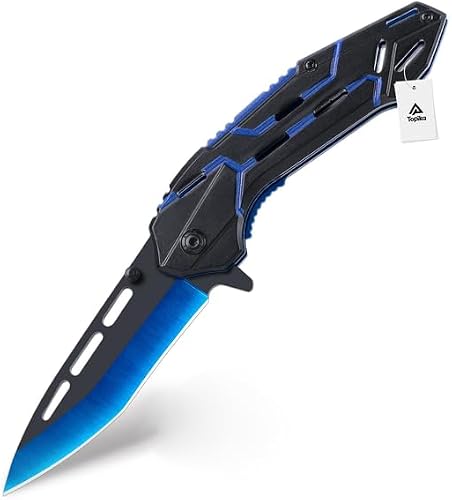 Tactical Knife Folding Knive Pocket Knife For Men, Blue Blade EDC
