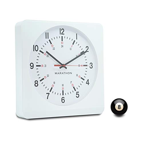 Marathon Classic Silent Non-Ticking Wall Clock | 12” Square Wall Clock That Is Easy To Read | Warm Amber Auto Backlit | Elegant Mantel Clock #TOP1
