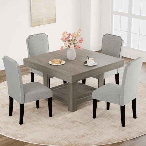 Image of Garvee Square Dining Table for 4-6, 47.2 inch Kitchen Table with 2-Tier Storage Shelf, Modern Black Walnut Waterproof Dining Room Table, Heavy Duty 350Lbs Capacity with Anti-Wobble Triangle Legs