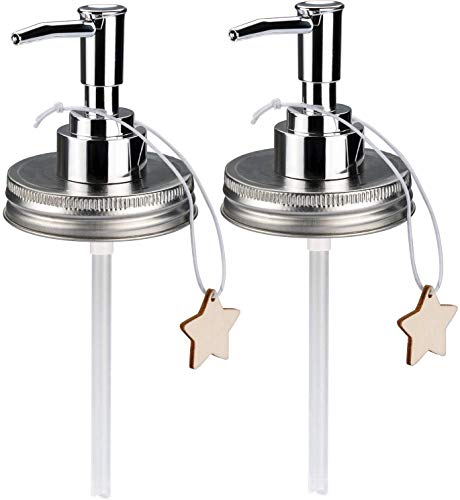 Sumille Mason Jar Soap Dispenser Lid, Plastic Hand Soap Pump for Lotion Liquid Glass Can, Replaceable Rustic Kitchen Farmhouse Decor Accessories Sets (2 Packs) (01 Shining Silver)