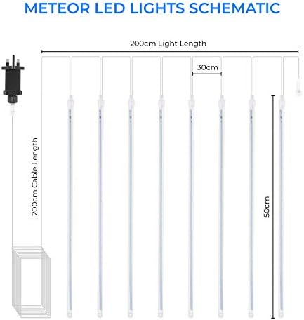 The Christmas Workshop Connectable Meteor Shower Christmas String Lights / Indoor Or Outdoor Christmas Decorations / 2 Separate Sizes / Bright White Or Warm White Colours (Warm White, 2 Metres)