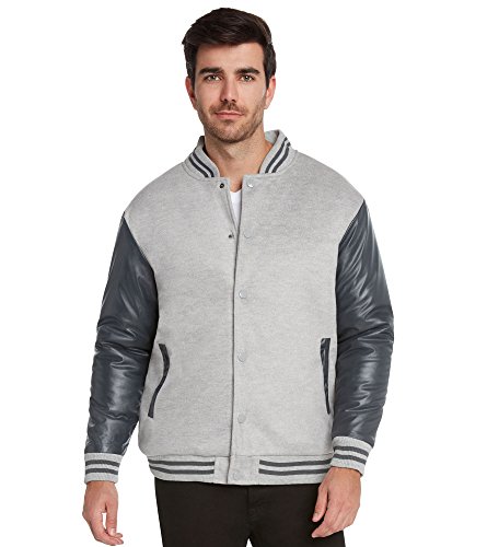 9 Crowns Essentials Men's Snap-Close Letterman Varsity Jacket-Htr Gray/Char-XL