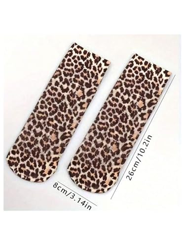 Image of COZYEASE Women's 2 Pairs Leopard Print Ankle Socks Lightweight Soft Casual Y2k Crew Socks Multicolor One-Size