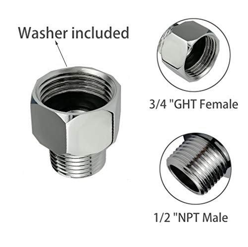 Metals Brass Pipe Fitting,Adapter 3/4”GHT Female Thread (Swivel) x 1/2” NPT Male Threaded Connector,Garden Hose Connector, Garden Hose to Shower adapter,Chrome (3/4GHT female X 1/2NPT male) - Thumbnail 4