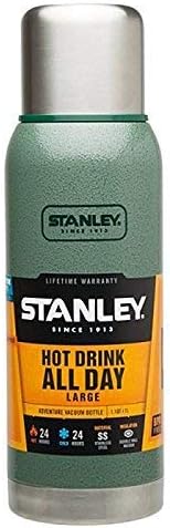 Stanley Adventure Series Vacuum Bottle 1.0 Liter Hammertone Green Double Wall Vacuum Insulation 18/8 Stainless Steel Insulated lid Leak Proof BPA free Unbreakable