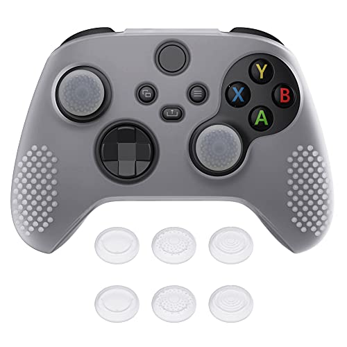 eXtremeRate PlayVital Clear White 3D Studded Edition Anti-slip Silicone Cover Skin for Xbox Series X/S Controller, Rubber Case Protector for Xbox Core Wireless Controller with Thumb Grip Caps