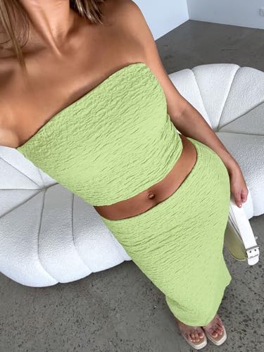 Halfword Women Sexy 2 Piece Outfits Strapless Tube Tops Maxi Skirt Set Y2K Crop top Summer Bodycon Vacation Going Out2
