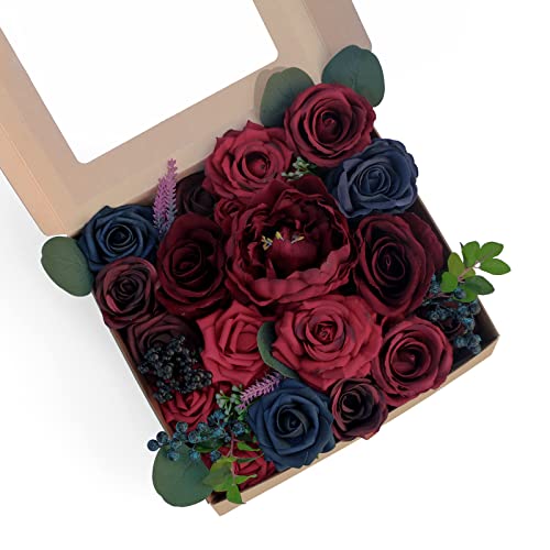 Fleurs de mariage artificielles combo bordeaux et bleu marine pour bouquets DIY - 2