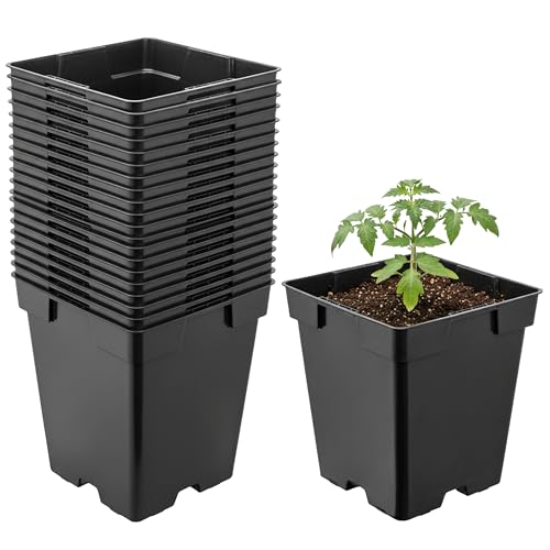 Garronda Pot de Fleur Carré en Plastique 11 × H 12 cm (1L) Lot 20 Godets Semis Pots de Pépinière avec Drainage Résistants Intempéries pour Culture Plantes Jardin...