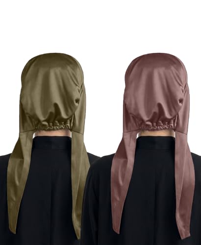 Image of Mehar Women's Hair Ponytail Cap Set of 2 | Soft Stretchable Polyester Hijab Inner Cap | Adjustable Tie-Back | Scarf & Helmet Inner | One Size Fits All