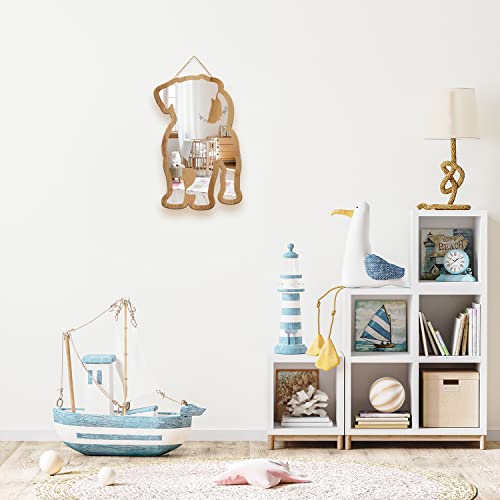 Cute Dog Patterned Silver Natural Wood Framed Acrylic To Hanging Wall Mirror Decorative Stickers Baby Kids Teen Room Nursery Bathroom Bedroom Livingroom Decoration #TOP3