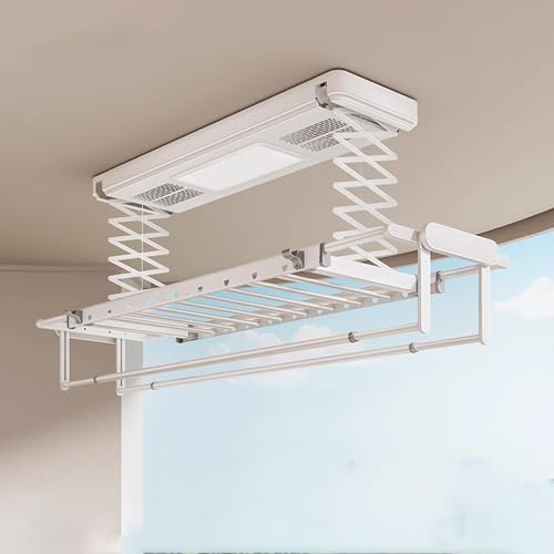 Electric Folding Clothes Drying Rack - 120cm Metal, Telescoping Design, 35kg Capacity, Built-in Heater Fan for Fast Efficient Laundry Drying, Space-Saving Solution