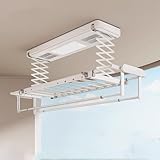 Folding Clothes Drying Rack Metal with Load of 35kg, Towel Drying Rack Electric Lifting 120cm with Heater Fan, Foldable Telescoping Laundry...