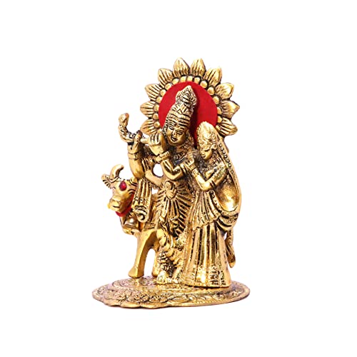 Image of KridayKraft Metal Radha Krishna Standing with Cow Statue for Decorative Home Office and Gifts