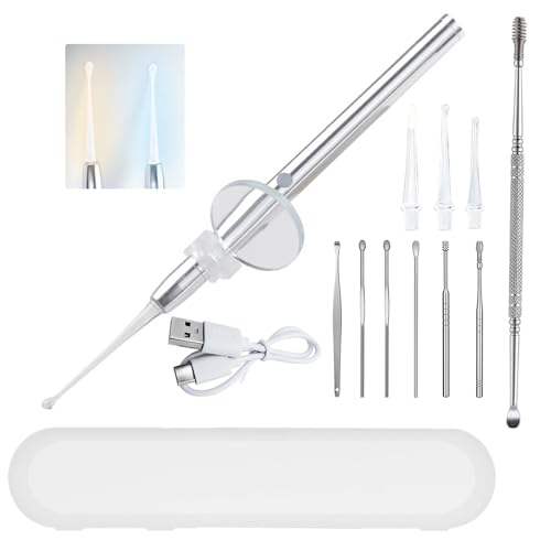 耳かき ライト【軽量コンパクト】 光る耳かき子供用 LEDライト付き耳かき USB充電式 光る耳かき ルーペ 耳掃除 、マルチスタイルの交換可能なイヤーチップ 耳掃除 光る耳かき 子供用 お年寄り用 家庭用 耳かき 収納付き 携帯便利