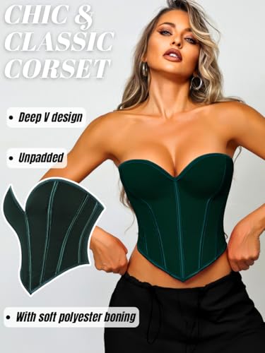 Image of ChiaoLezhee Heart Corset Top For Women, Sexy Concert Outfits Going Out, Strapless Crop Top, Overbust Bustier