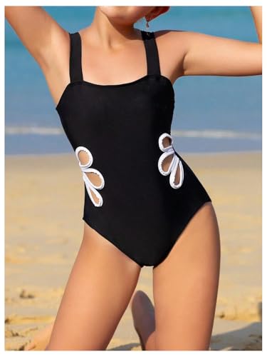 Girl's Colorblock Cut Out One Piece Swimsuit Y2K Sleeveless Bathing Suits Swimwear Beachwear4