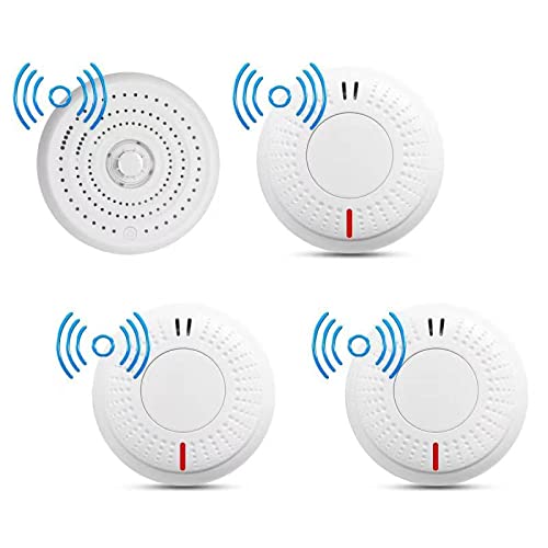 SAFE TECH 10 Years Battery Wireless Interlinked Smoke Heat Alarms for Home -AJ718,AJ763(4 Pack)