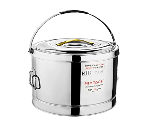 Mintage Stainless Steel Sambar Container 20 Liters | Sambar Pot with Lid | Casserole for Cooking | Canteen & Hotel Container | Biryani Box Hot & Cold |Hot Pot Picnic Jar Hot Cold 12HR Serving Pots