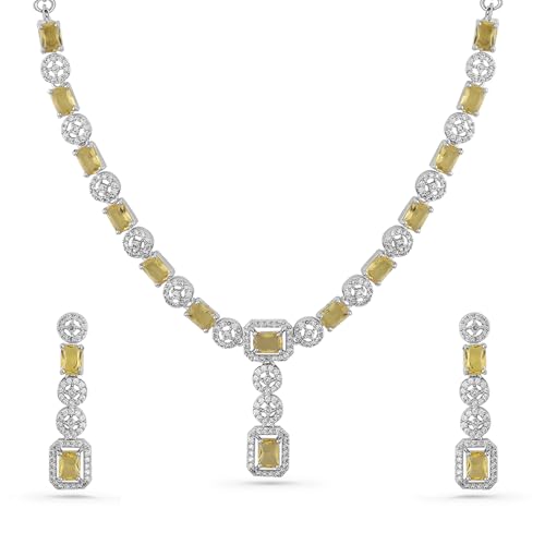 Image of Rubans American Diamond Zirconia Necklace Set Stylish Jewellery Gift for Women & Girls