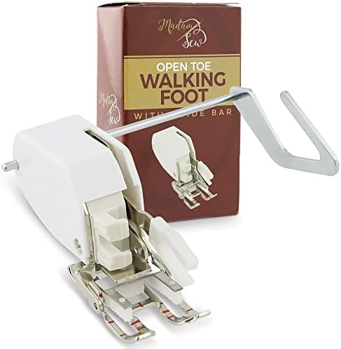 Madam Sew Open Toe Walking Foot for Quilting and Sewing | Stitch Through Multiple Layers and Match Prints | Compatible with Low-Shank Sewing Machine | Brother, Singer, Janome, Babylock & More