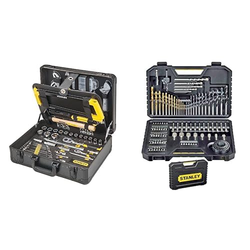 STANLEY Valise de Maintenance - 142 Pièces - Pinces et coupe-touts, clé à molette, niveau, mesure, tournevis, scie à métaux, cutter, outils pour...