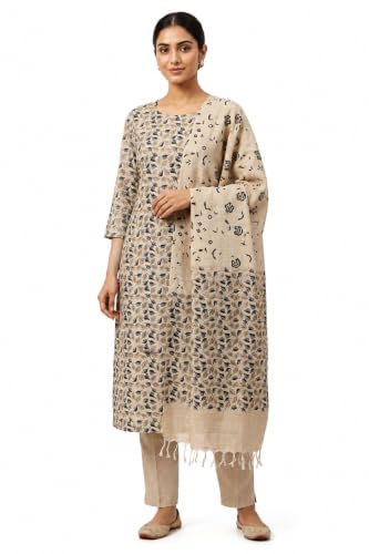Image of HAIDER ALI Handloom Cotton Silk Screen Print Unstitched Suit Set for Women with Dupatta | Salwar Suit Dress Material for Women & Girls 01