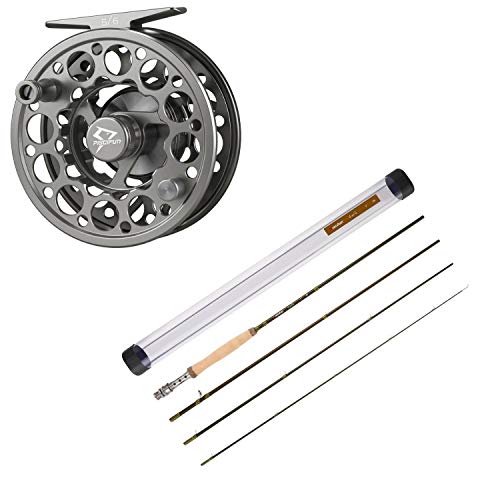 Piscifun Sword Graphite Fly Fishing Rod 4 Piece 9ft - IM7 Carbon Fiber Blank 7wt Bundle with Sword Fly Fishing Reel with CNC-machined Aluminum Alloy Body 7/8wt