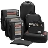 MURISE Koffer Organizer 8 Stück, Packing Cubes für Urlaub und Reisen, Packwürfel Packtaschen für Koffer, mit Schuhtasche Kosmetiktasche, Ordnungssystem, Travel Essentials, Schwarz