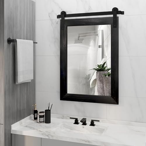 Image of COGOOD Bathroom Mirrors for Over Sink - 21 x 30 Farmhouse Barn Door Wall Mirror for Bathroom, Living Room, Entryway Wall Decor, Black
