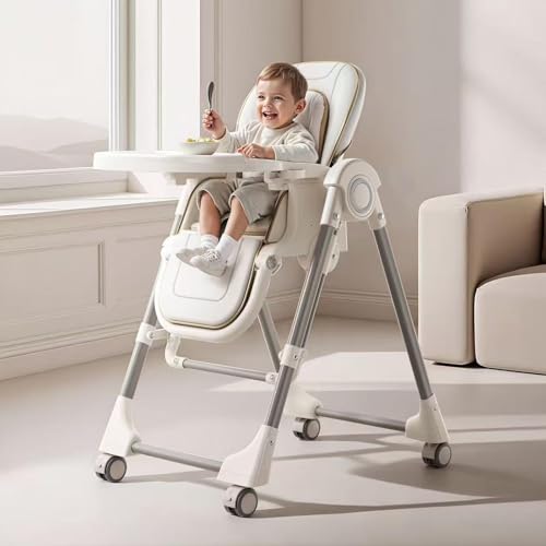 Image of Nine point nine PU Leather Baby High Chair with Swinging Function, High Chairs for Babies and Toddlers, Removable Double Tray Baby Seat Feeding Chairs (X8121 Grey)